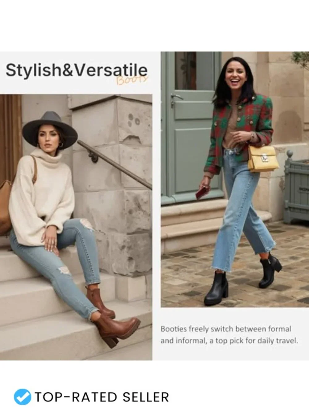 Women's Platform Chelsea Ankle Boots Chunky Block Heel Booties Side Elastic